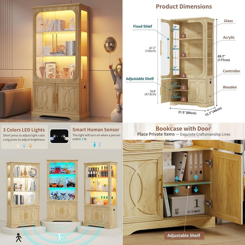 خزانة عرض بأبواب زجاجية ورفوف  - مراجعة Glass Cabinet Display وسعره