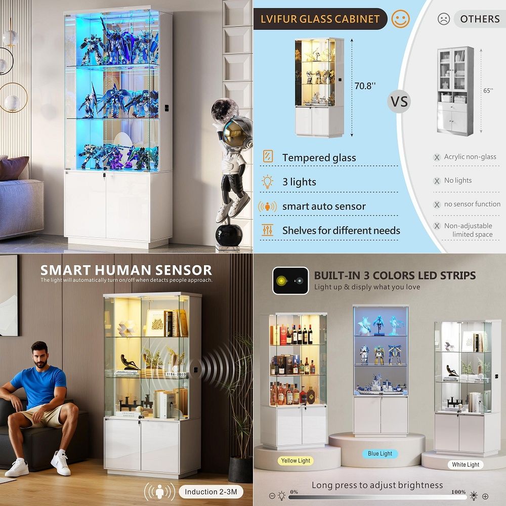 خزانة عرض طويلة بارتفاع 71 بوص - مراجعة Glass Cabinet Display وسعره